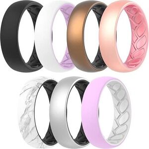 ThunderFit Silicone Rings for Women Flexible‎ 7 Pack 2 Layer 35-4